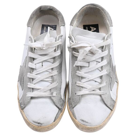Golden Goose Super-Star with Gray Suede Star and Heel Tab Sneakers in White - Picture 5 of 11